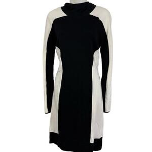 D Collection Black & White Jersey Knit Stretch Hooded Dress Long Sleeve sz M